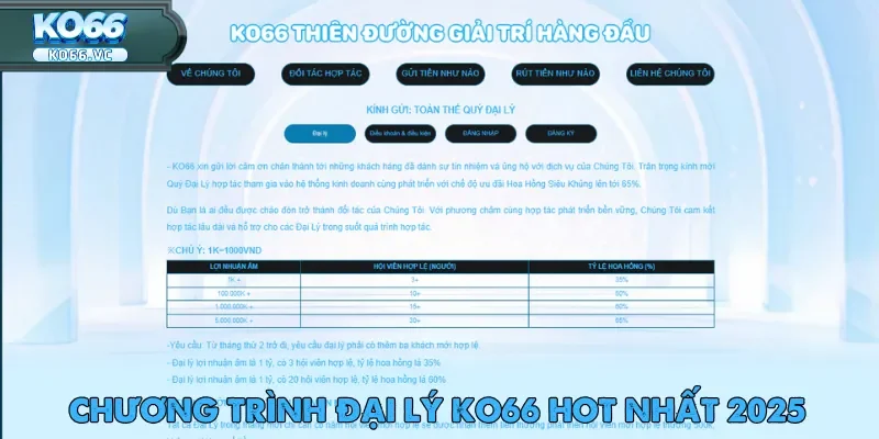 TRANG CHỦ 629 Tham gia cộng tác đại lý cùng KO66 để hưởng hoa hồng hấp dẫn lên đến 65%